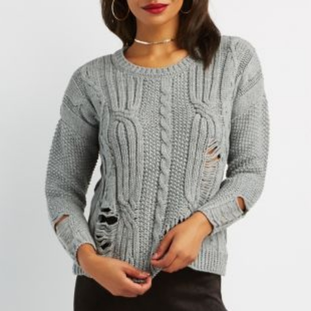 Charlotte Russ distressed cable knit pull over swe